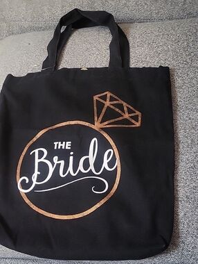 $9 FINAL.SALE - Bride Tote Bag in Black with Rose Gold Accent